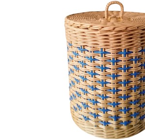 Premium Quality Rattan <b>Basket</b> <b>With</b> <b>Lid</b> And Blue Pattern Handwoven Storage Bin Decorative Organizer For Elegant Home Spaces - Product Image 4