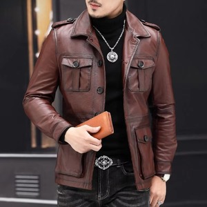 Veste en cuir pour homme au design unique, best-seller, fabriquée avec soin, coupe ajustée, élégante, pour l'hiver - Product Image 5