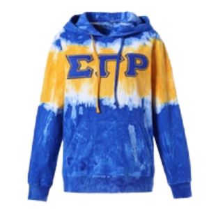 เสื้อฮู้ด Sigma Gamma Rho ลายมัดย้อม SGRho สีน้ำเงินทอง เสื้อผ้ากรีกพรีเมียม เสื้อสเวตเชิ้ตสุดเท่สำหรับชมรมนักศึกษา - Product Image 1