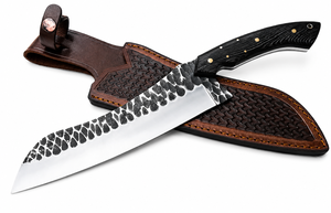 Cuchillo de Caza Forjado a Mano con Hoja de Acero D2, Borde Dentado de 0.5mm de Grosor, Funda de Cuero Personalizada, Mango de Madera Wenge con Punta Caída - Product Image 4
