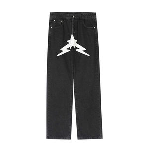 Custom <b>Men</b> Outfit Baggy Fit Dark Blue <b>Jeans</b> Pants <b>Men's</b> Loose Flare-leg Washed Yellow Mud-dyed Formal Summer Solid Dark <b>Jeans</b> - Product Image 4