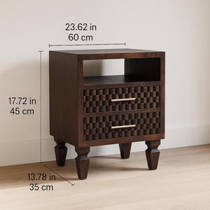 Table de chevet en bois à 2 tiroirs, design moderne et nouveau, avec un attrayant motif floral, artisanat du marché indien. - Product Image 4