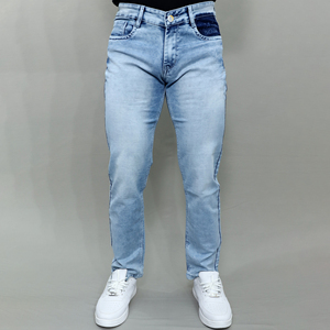Jean pour homme Gex bleu clair, coupe droite, taille mi-haute, extensible, qualité supérieure, best-seller - Product Image 1