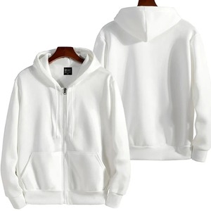 เสื้อฮู้ดซิปผู้ชาย สีขาวล้วน ทรงลำลอง ผ้าถัก ใส่ได้ในฤดูใบไม้ร่วง ผลิตจากผ้าฝ้ายเฟรนช์เทอร์รี่ 100% รุ่น 2027 - Product Image 6