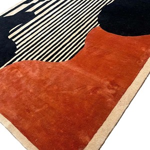 Modern Abstract Striped Wool <b>Rug</b>| Geometric <b>Black</b> Orange Hand Tufted Living Room Carpet Contemporary Bedroom Decorative Area <b>Rug</b> - Product Image 6