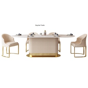 Ensemble de table à manger de luxe moderne en marbre personnalisé Daystar Trade, design cannelé, chaises rembourrées, 6 places, rectangulaire, à assembler - Product Image 1