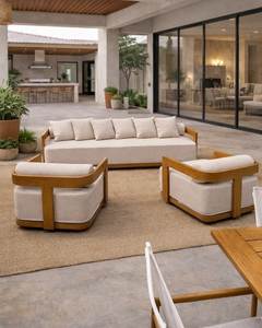 Modern Wood Outdoor <b>Sofa</b> <b>Set</b> with High-Density Foam <b>Cushions</b> Contemporary Patio Lounge Furniture for Garden Use - Product Image 1