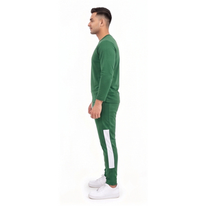 <b>Men's</b> Green Solid Tracksuit Full Sleeve Crew Neck Joggers Set Casual 100% <b>Polyester</b> Autumn Wear <b>T</b> <b>Shirt</b> Tracksuit <b>Men</b> - Product Image 3