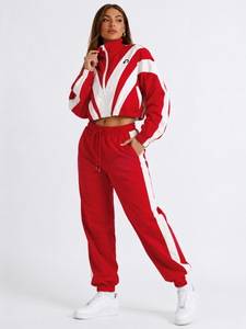 Ensemble de jogging 2 pièces réfléchissant avec bordures, coupe oversize, en nylon Ripstop, comprenant une veste coupe-vent et un pantalon, survêtement léger pour femme avec sweat à capuche - Product Image 6