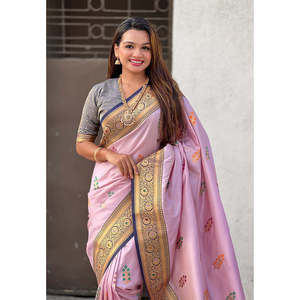 Sari de Seda Suave Color Lavanda de Elite Weaves con Intrincado Diseño Floral Butta Meenakari Zari Tejido para Vestir de Noche - Product Image 2