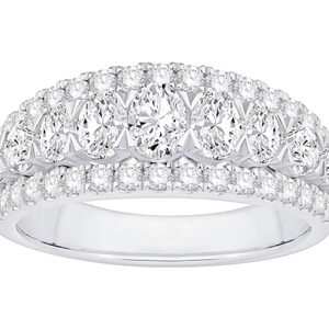 Oval Round Three Row Prong Eternity <b>Ring</b> 1.50 Ct Lab Grown Diamond In 18K Gold And Platinum - Product Image 1