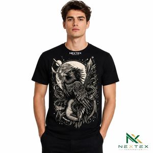 T-shirt personnalisé pour homme avec imprimé aigle guerrier et guitare, style décontracté d'été, streetwear hip-hop, en coton respirant, haut graphique - Product Image 2