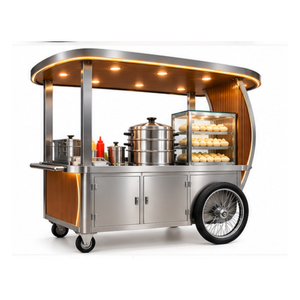 Carrito de comida móvil de acero inoxidable de triple eje para momos con vaporeras y vitrina de vidrio resistente a la oxidación - Product Image 3