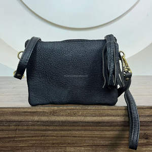 Drop Shipping Mini sac à main à bandoulière et pochette en cuir de vachette véritable avec pompon pour femmes - Product Image 5