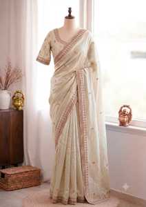 Designer Sequence And Cut Dana Hand Work Space Silk Velvet Shine <b>Saree</b> Paired With Fully Stitched Blouse - Product Image 4