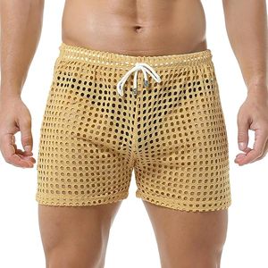 Shorts en tricot beige pour homme avec cordon de serrage à la taille, respirants, à motif de points, décontractés - Product Image 2