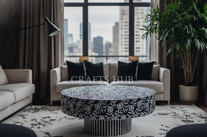 Crafshub โต๊ะรับประทานอาหารทำด้วยมือสีดำสีขาวฝังกระดูกโต๊ะรับประทานอาหารทำจากไม้ขัดเงาแบบพกพาบ้านสำนักงานบ้านไร่โรงแรม - Product Image 6