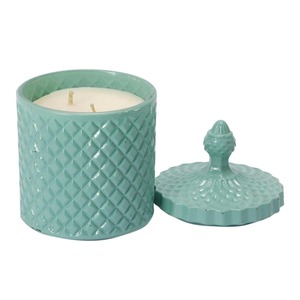 Vela aromática de soja en frasco de vidrio texturizado de diseño de lujo con tapa, portavelas decorativo de vidrio con relieve, se ofrece personalización. - Product Image 2
