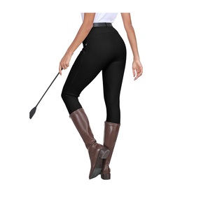 Pantalones de equitación antibacterianos para hombre, de cintura alta, con agarre de silicona en el asiento completo y parche en la rodilla, con cierre de botón y bolsillos. - Product Image 1
