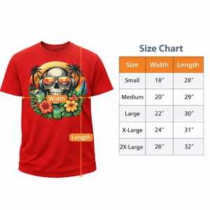 Camiseta de Manga Corta con Estampado Tropical de Calavera Roja para Hombre, Cuello Redondo, Informal, para Verano, con Estampado Digital, Tela Jersey - Product Image 6