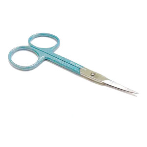 Manicure Stainless Steel <b>Nail</b> Scissors for <b>Nails</b> and Eyebrows with Aqua Blue Glittery Design 4" Slim Scissors with Pointed Tip - Product Image 1