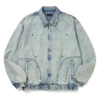 Veste en jean biker grise unie à motif léopard, style gothique, personnalisée, rétro, à manches longues, épaules tombantes, ourlet brut, coupe courte