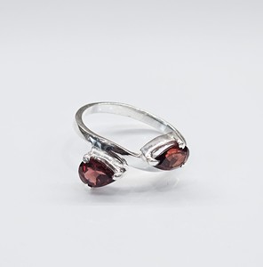925 Sterling <b>Silver</b> Adjustable Two Teardrop Red <b>Garnet</b> <b>Ring</b> Open Design Fine Jewelry for Women Gift Collection - Product Image 1