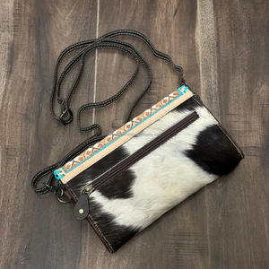 Sculpture main usiné en cuir bandoulière portefeuille pochette coque de téléphone Western cuir de vachette portefeuilles couleur Turquoise portefeuille pour les femmes - Product Image 5