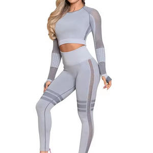 Conjunto de Yoga para Mujer, Leggings Deportivos para Exteriores, Ropa de Gimnasio Elástica de Secado Rápido, Conjuntos de Yoga Elásticos sin Costuras de 2 Piezas, Conjuntos de Fitness de Manga Larga - Product Image 2