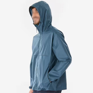 Chaqueta Impermeable con Capucha para Hombre, Color Sólido, Informal, para Primavera, Ligera, con Cierre de Cremallera, Azul - Product Image 3