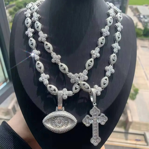 Collar de Cadena con Eslabones de Plata de Ley 925 con Cruz, Flor y Moissanita, Diseño de Ojo Turco Religioso - Joyería de Moda para Mujer, Regalo Ideal - Product Image 5