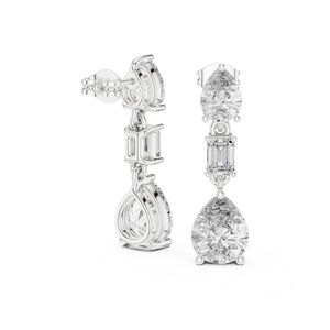 Pendientes de Oro Blanco de 14K con Diamantes Cultivados en Laboratorio en Forma de Pera y Esmeralda para Mujer |   Ropa de Oficina |   Diamante Cultivado Nuevo - Product Image 4