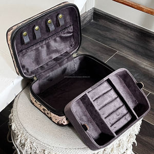 OEM ODM Designer Pattern Handcrafted Tooled Genuine Leather Jewelry Box Poker Card Travel Organizer Women Cosmetic Storage <b>Case</b> - Product Image 6