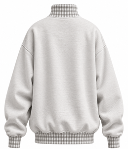 Pull-over surdimensionné personnalisé pour femme, col montant, motif gingham, lettres appliquées, épaules tombantes, patchwork, vente en gros - Product Image 6