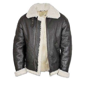 Chaqueta de Cuero Negra de Aviador con Pelaje para Hombre - Product Image 1