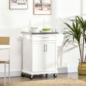 Carrello da Cucina Moderno in Metallo con Piano in Acciaio Inox, Ripiani Regolabili, Costruzione in MDF e PVC, Bianco - Product Image 2