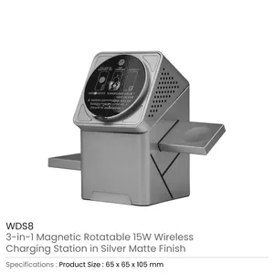 Station de charge sans fil rotative 3-en-1 à une touche, charge rapide 15W, compatible MagSafe, certifiée QI, design métallique - Product Image 5
