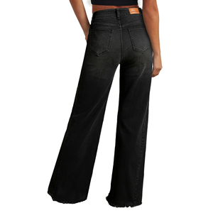 Pantalon en jean taille haute pour femme, coupe slim, jambes larges, design personnalisé, effet délavé, grande taille, qualité supérieure - Product Image 4