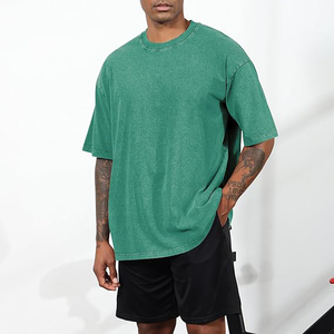 Loose Fit T <b>Shirt</b> With Stone Washed Finish Dropped Shoulders Short Sleeves Solid Color Acid Washed T <b>Shirts</b> - Product Image 1