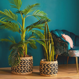 Grand panier de rangement multifonctionnel écologique fabriqué à la main en jacinthe d'eau naturelle avec poignées pour la lessive et les vêtements - Product Image 2