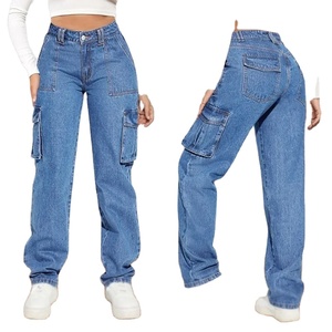 Nuevos pantalones vaqueros de cintura media Retro americanos para mujer, ropa de trabajo informal recta con múltiples bolsillos, pantalones vaqueros, decoraciones con botones de encaje - Product Image 2