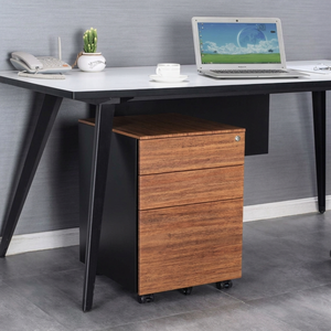 Meuble de rangement mobile en acier à 3 tiroirs, avec roulettes et serrure, façades imitation bois, idéal pour bureaux ou ateliers - Product Image 4