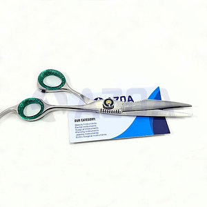 Stainless Steel Professional Right-Handed Hair Cutting Scissors Green Finger <b>Rings</b> Medium Handle Adjustable Screw for Barber - Product Image 5