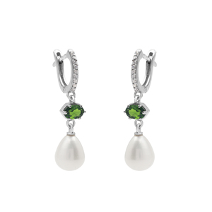 Boucles d'oreilles pendantes en argent sterling S925 pur à 100% avec diopside chromé et perle d'eau douce ovale, bijoux fins classiques pour femmes - Product Image 2