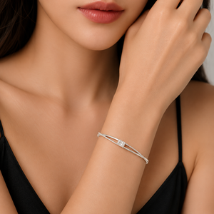 925 Sterling <b>Silver</b> Diamond Open <b>Cuff</b> <b>Bracelet</b> for Women High Polish Minimalist Geometric Party Wedding Gift Jewelry - Product Image 1