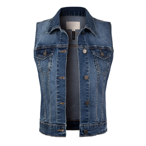 Premium Quality Women's Denim <b>Waistcoats</b> Casual Slim Fit Design Customized Washed Look <b>Plus</b> <b>Size</b> Utility Single Breasted Jacket - Product Image 3