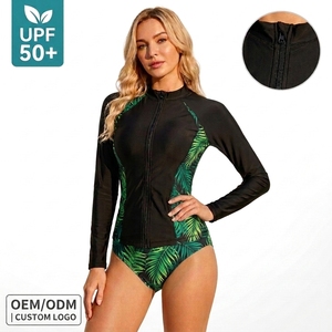 Fabricante de Trajes de Baño Personalizados al por Mayor, Traje de Surf de Manga Larga para Mujer con Protección Solar UPF50+ y Cierre de Cremallera, Traje de Baño de Una Pieza - Product Image 1