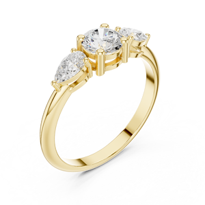 Anillo de compromiso de oro laminado con tres diamantes de laboratorio, corte pera minimalista, joyería para mujer - Product Image 4