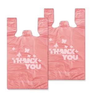 100 Sacchetti Rosa Riutilizzabili Monouso a Forma di T-Shirt, Sacchetti per la Spesa con Scritta 'Thank You' per Piccole Imprese e Asporto, 100% Leggibili - Product Image 1