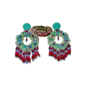 Vibrant <b>Beaded</b> Tassel Hoop Earrings <b>Colorful</b> Bohemian Statement Drop Earrings for Women Perfect for Boho Resort and Festival - Product Image 1